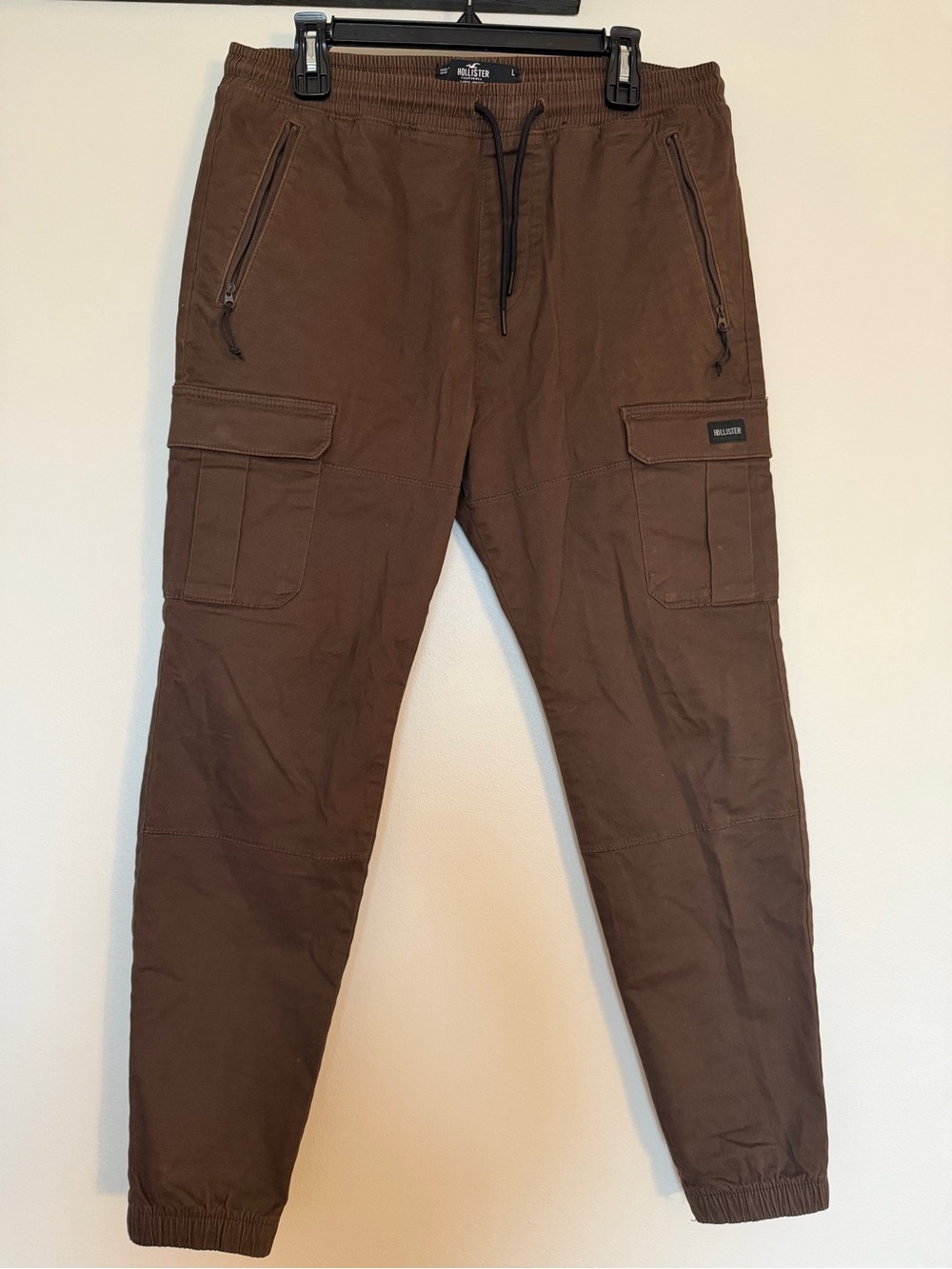 Hollister Brown Cargo Joggers with Drawstring Waist